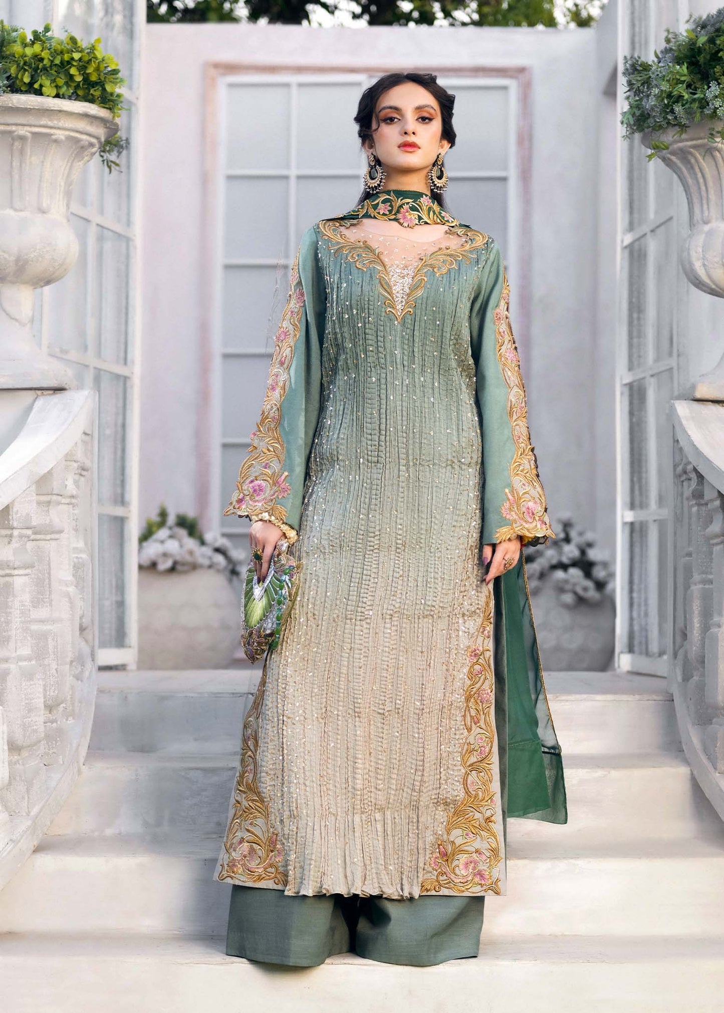 3 Piece Crushed Luxury Suit - Sage
