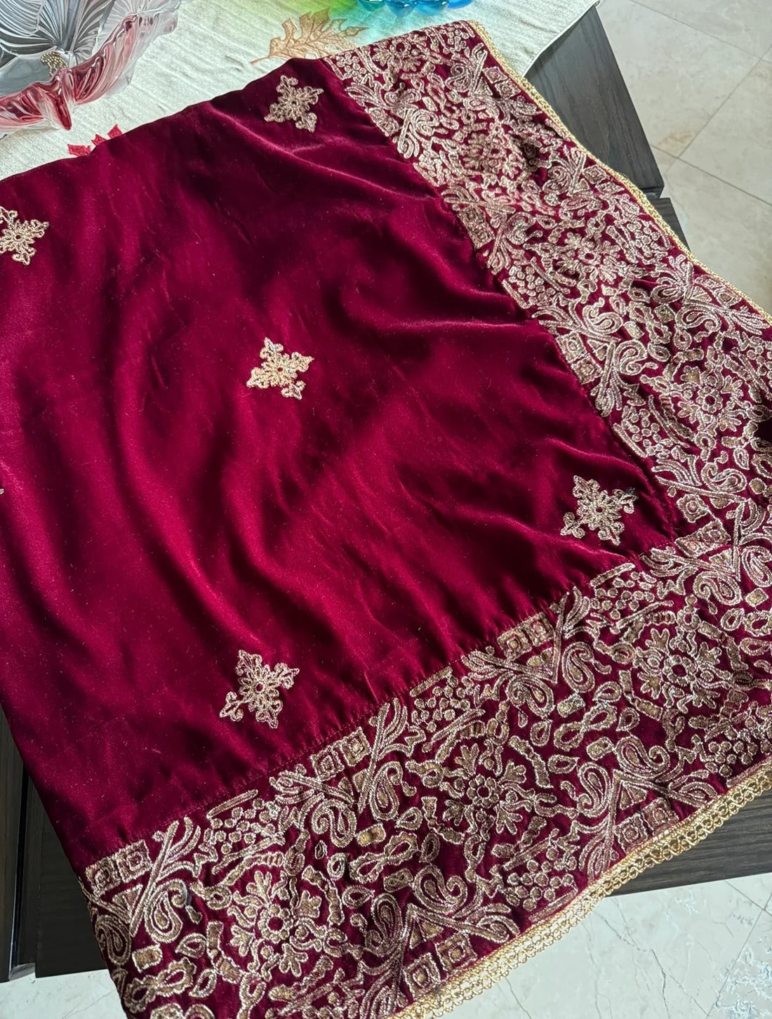 Tilla Lined Geometric Velvet Shawl - VT-05