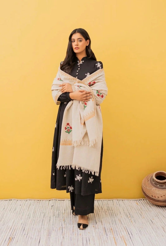 Off White Khaddar Shawl - AW-60