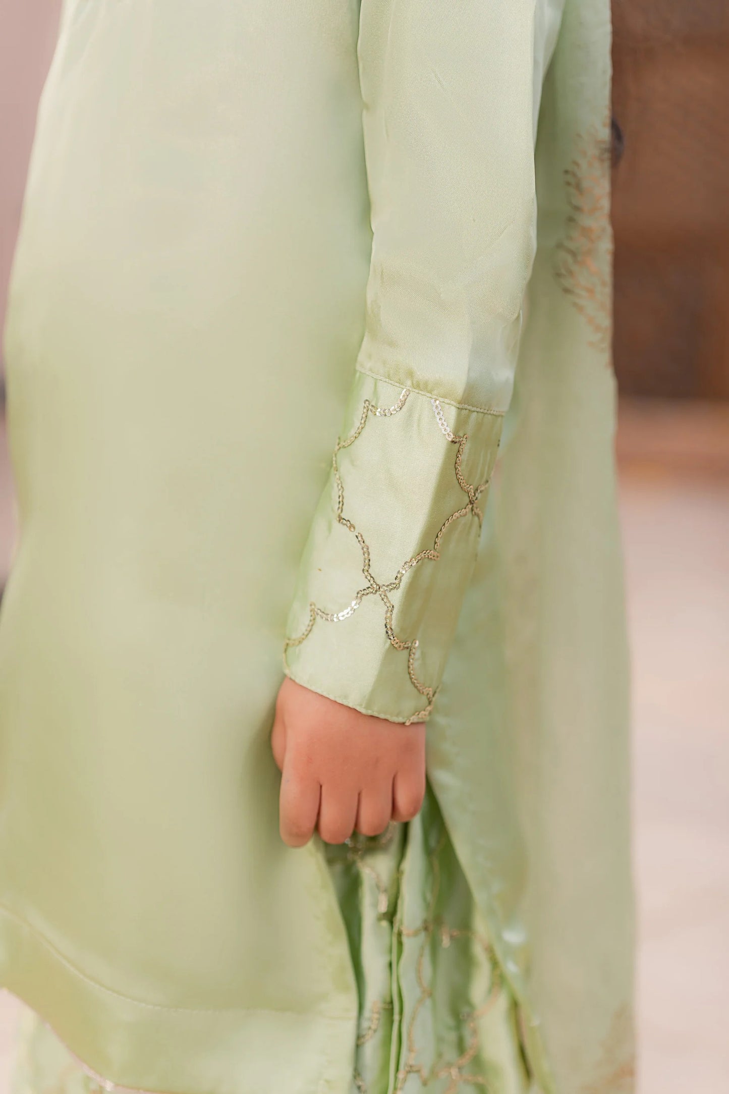 Kids Olive Silk Sharara Suit
