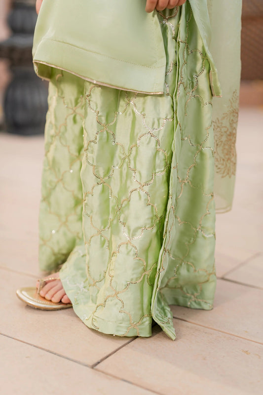 Kids Olive Silk Sharara Suit