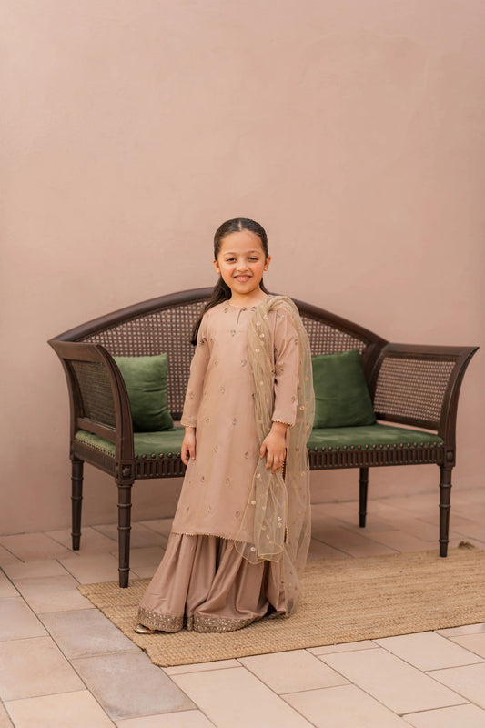 Kids Beige Silk Suit - 3pc