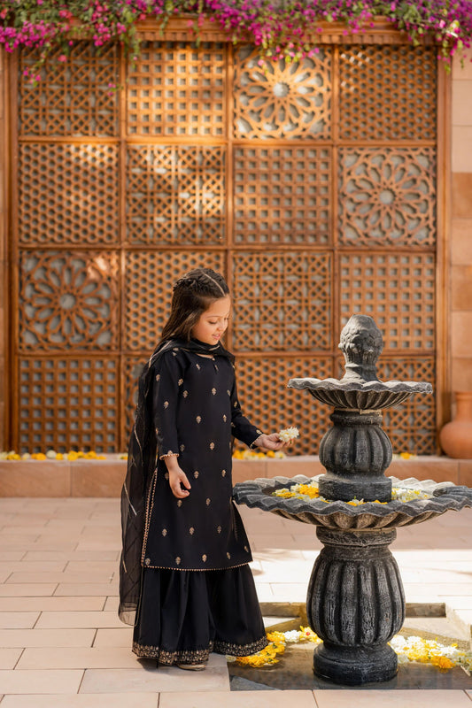 Kids Black Silk Suit - 3pc