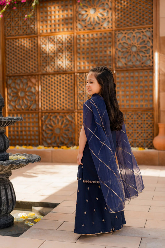 Kids Navy Silk Suit - 3pc