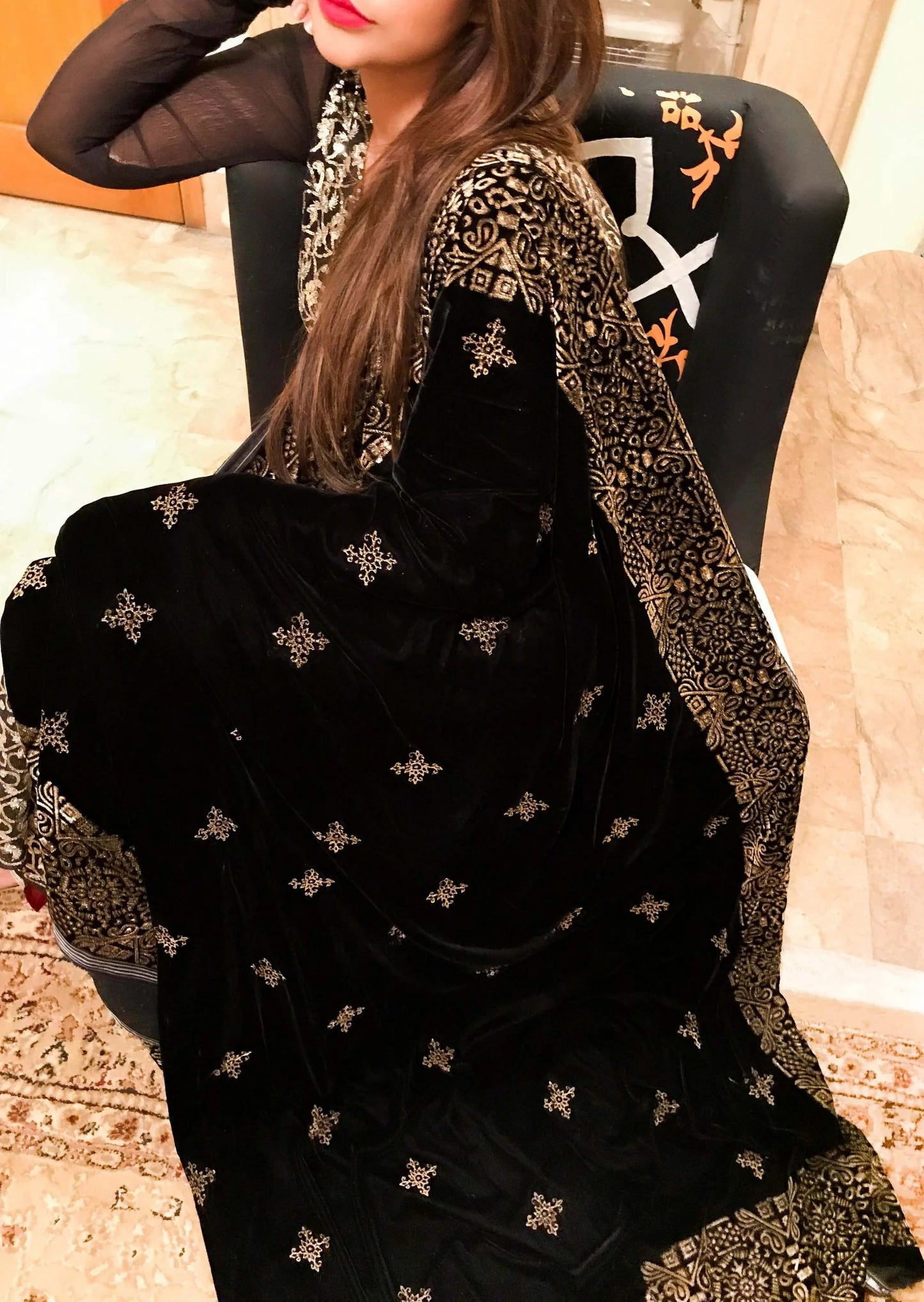 Tilla Lined Geometric Velvet Shawl - VT-05