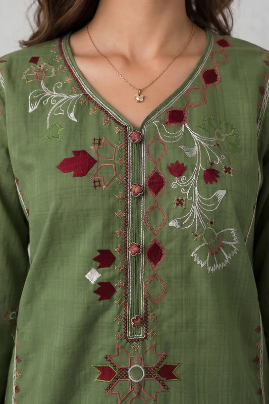 Green Embroidered Khaddar 3-Piece Set