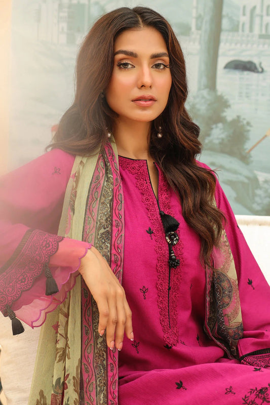 Pink Embroidered Khaddar Suit - 3PC