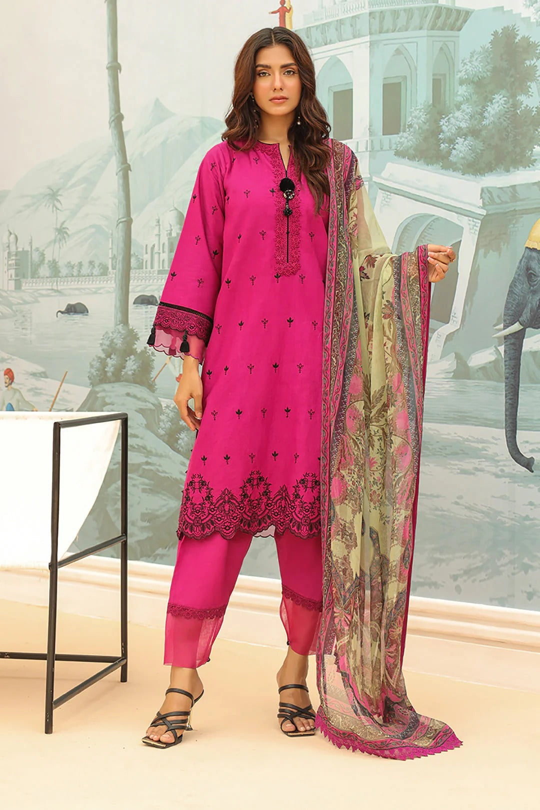 Pink Embroidered Khaddar Suit - 3PC