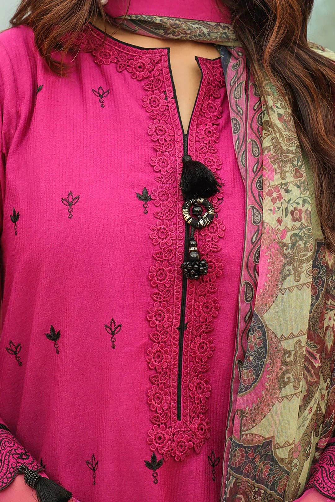 Pink Embroidered Khaddar Suit - 3PC