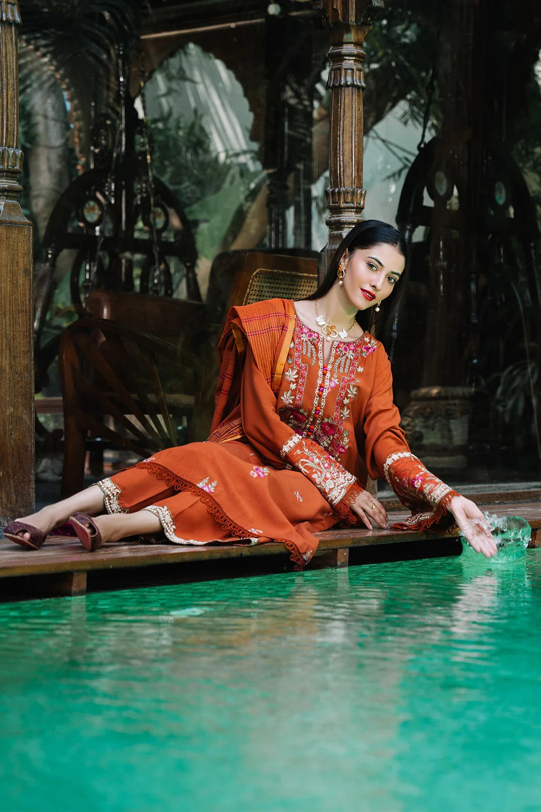 Embroidered Viscose 3pc Suit