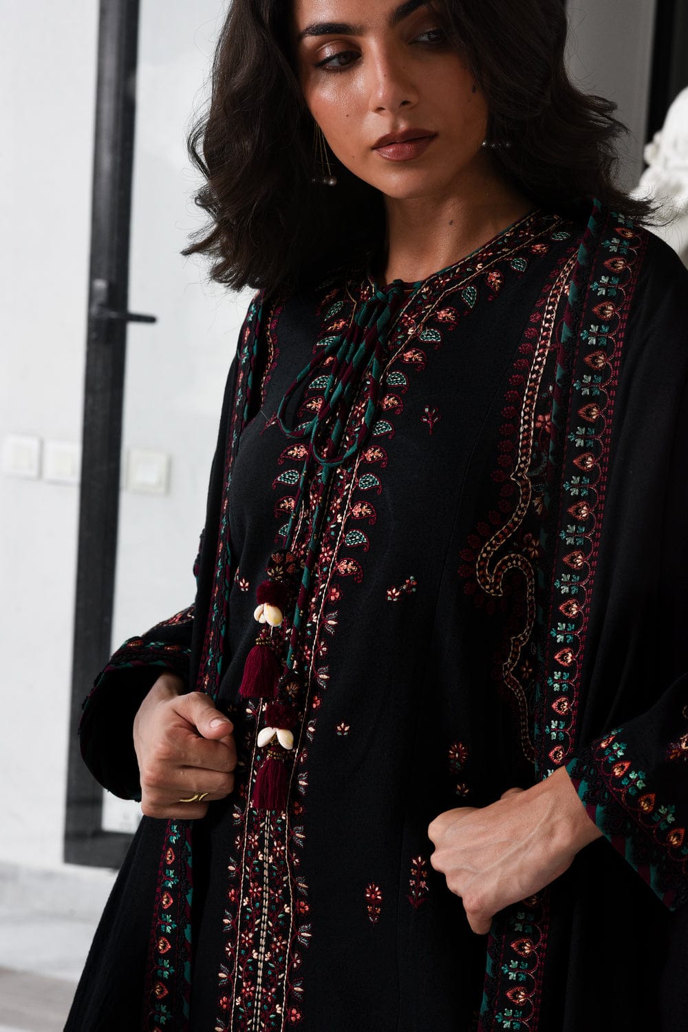 Luxury Embroidered Karandi Set - Kashmiri Black