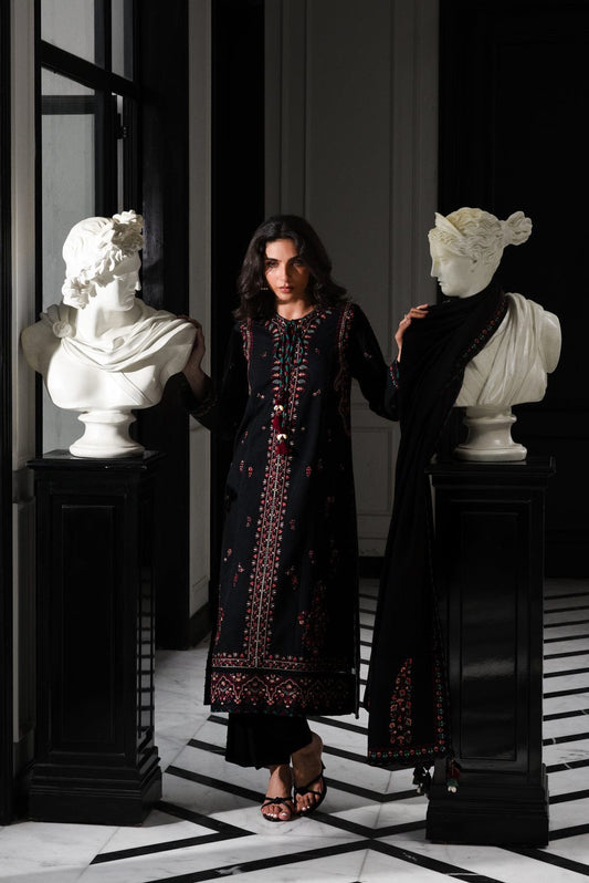 Luxury Embroidered Karandi Set - Kashmiri Black