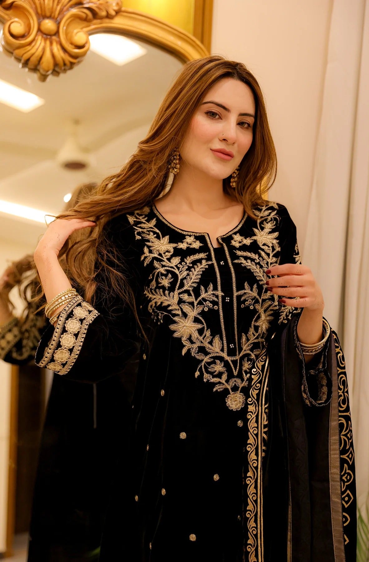 Afreen - Embroidered Velvet Suit - 2pc