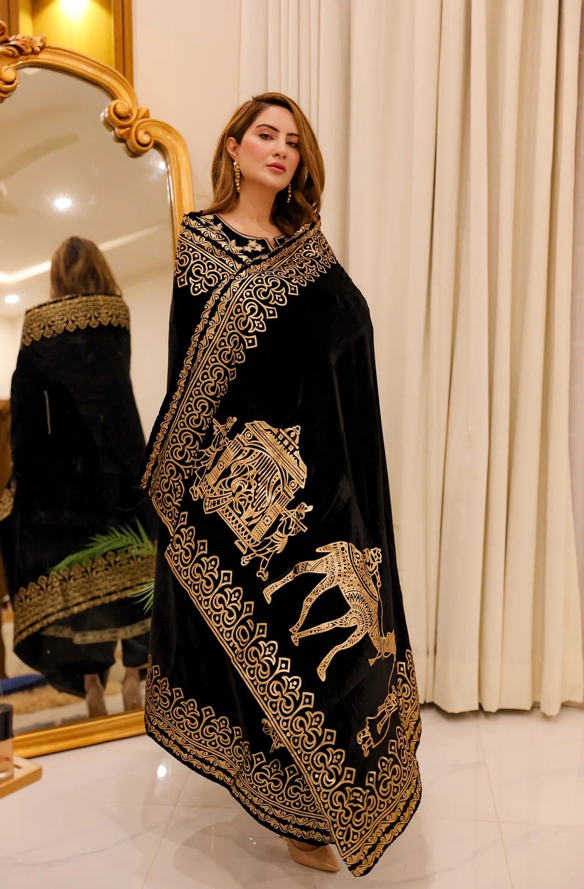 Afreen - Embroidered Velvet Suit - 2pc