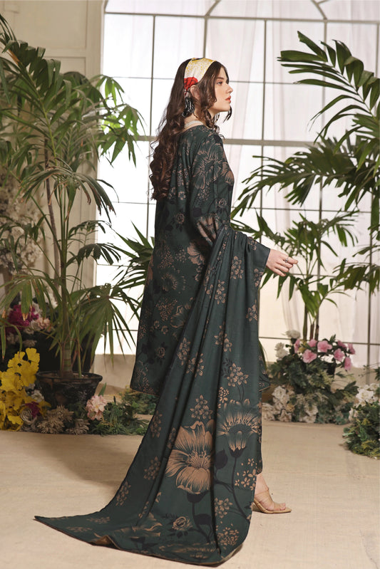 Floral Printed Dhanak Suit - Charcoal