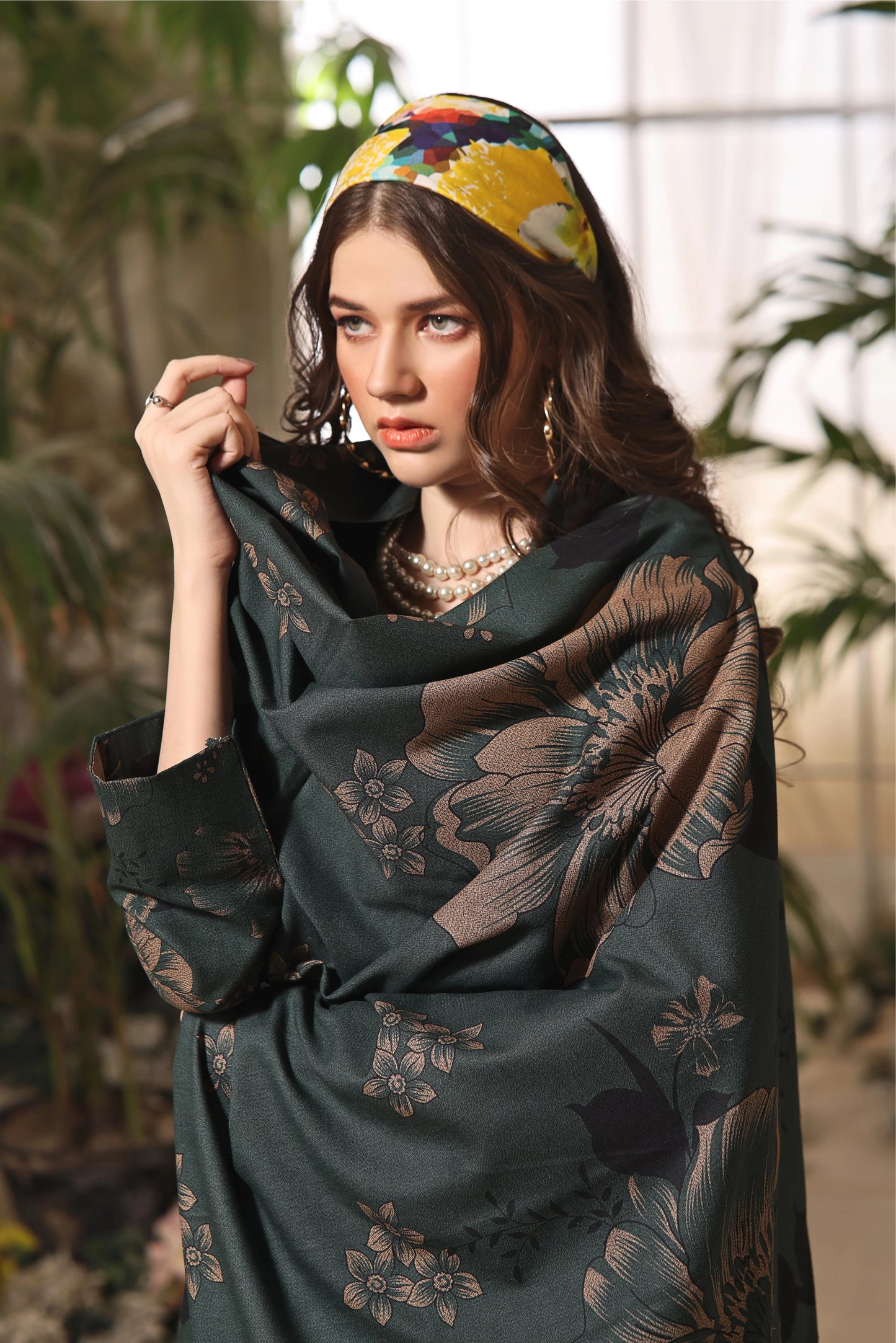 Floral Printed Dhanak Suit - Charcoal