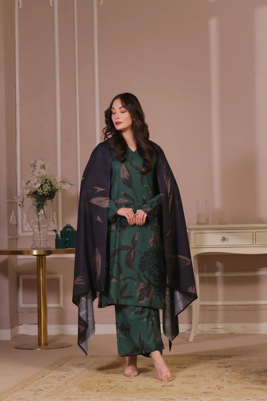 Digital Printed Dhanak Suit - Green