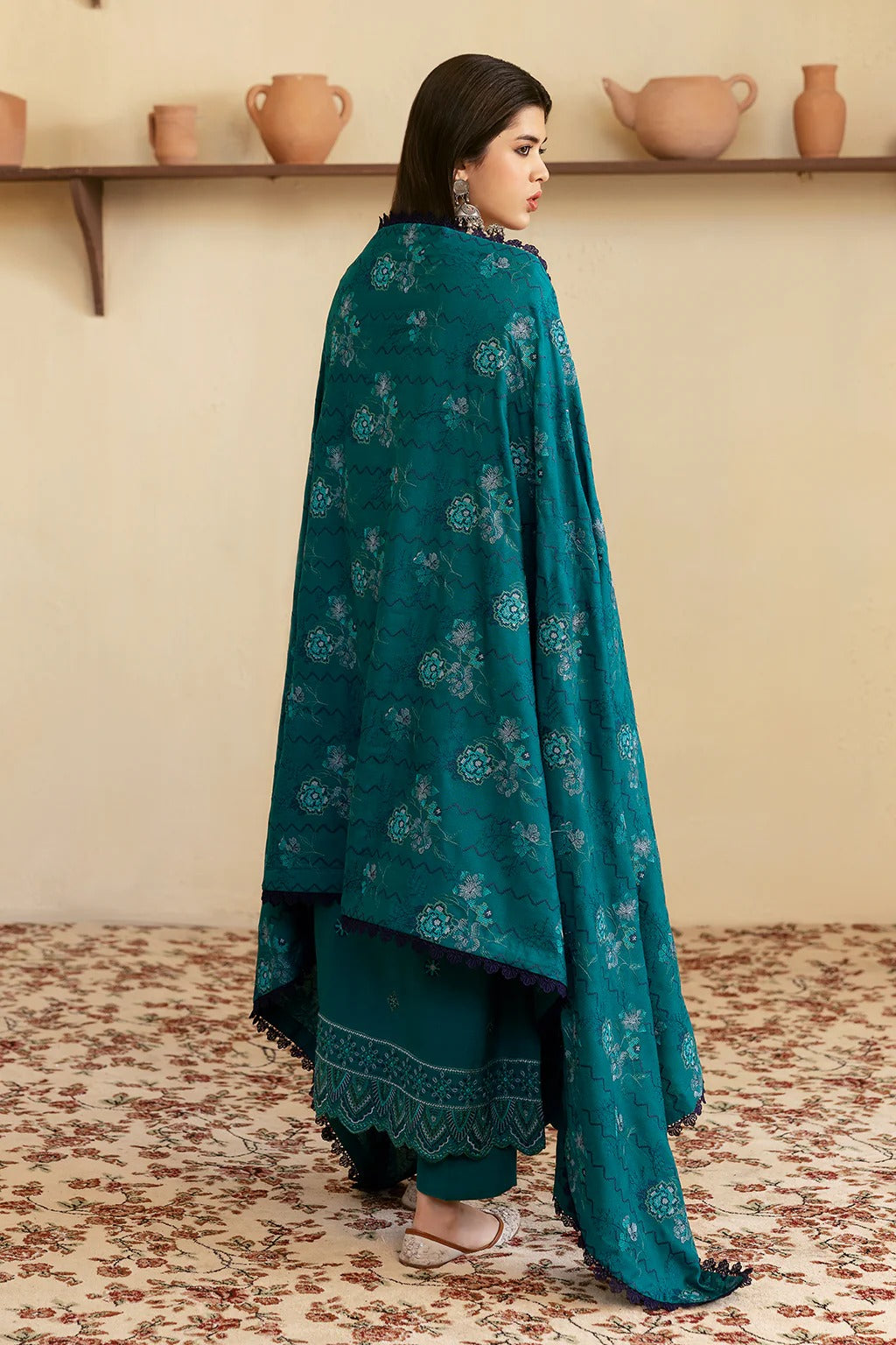 Embroidered Karandi Winter Suit - Teal