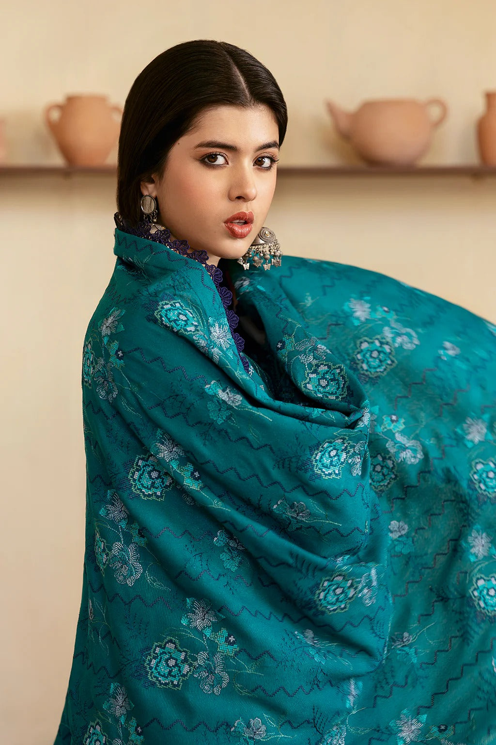 Embroidered Karandi Winter Suit - Teal