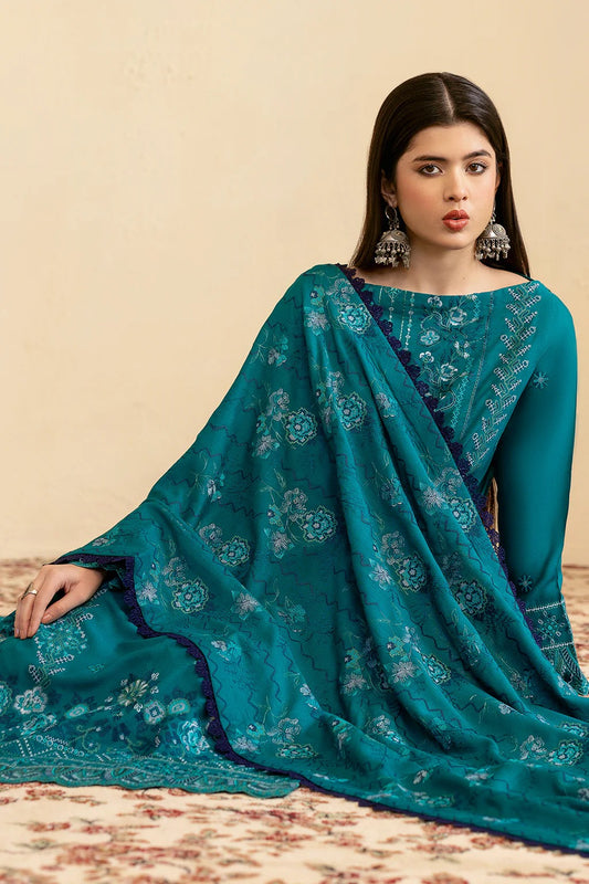 Embroidered Karandi Winter Suit - Teal