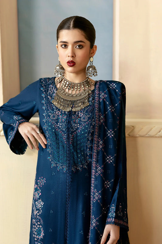 Embroidered Karandi Winter Suit - Blue