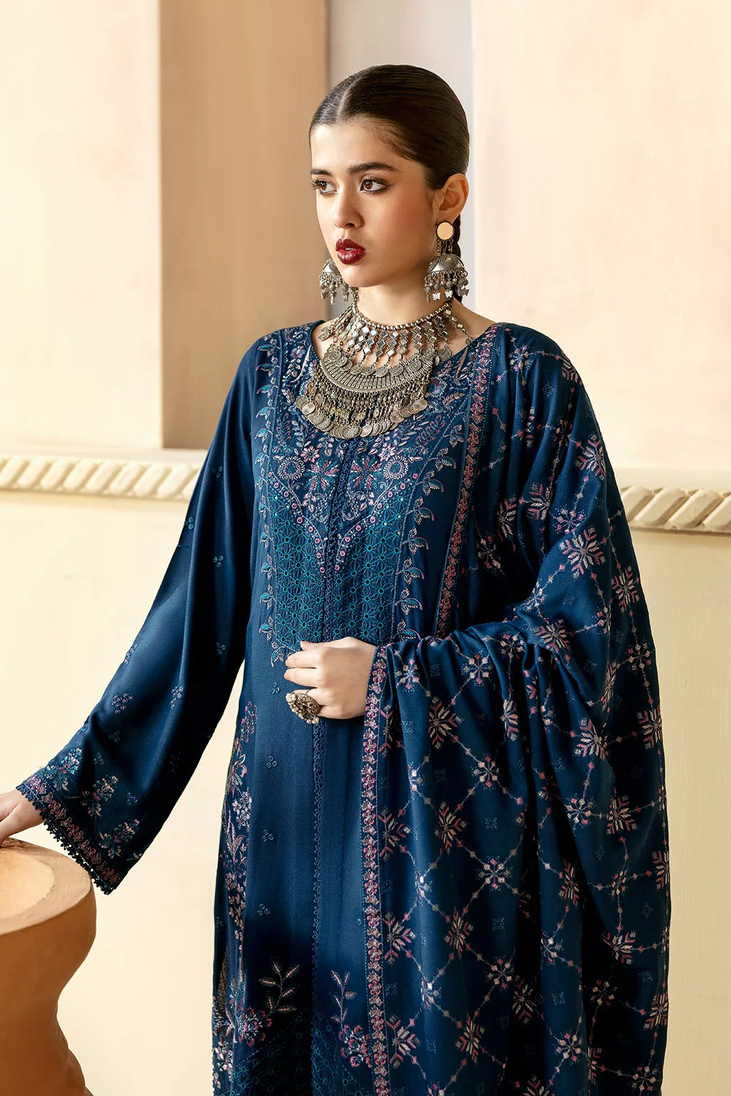 Embroidered Karandi Winter Suit - Blue