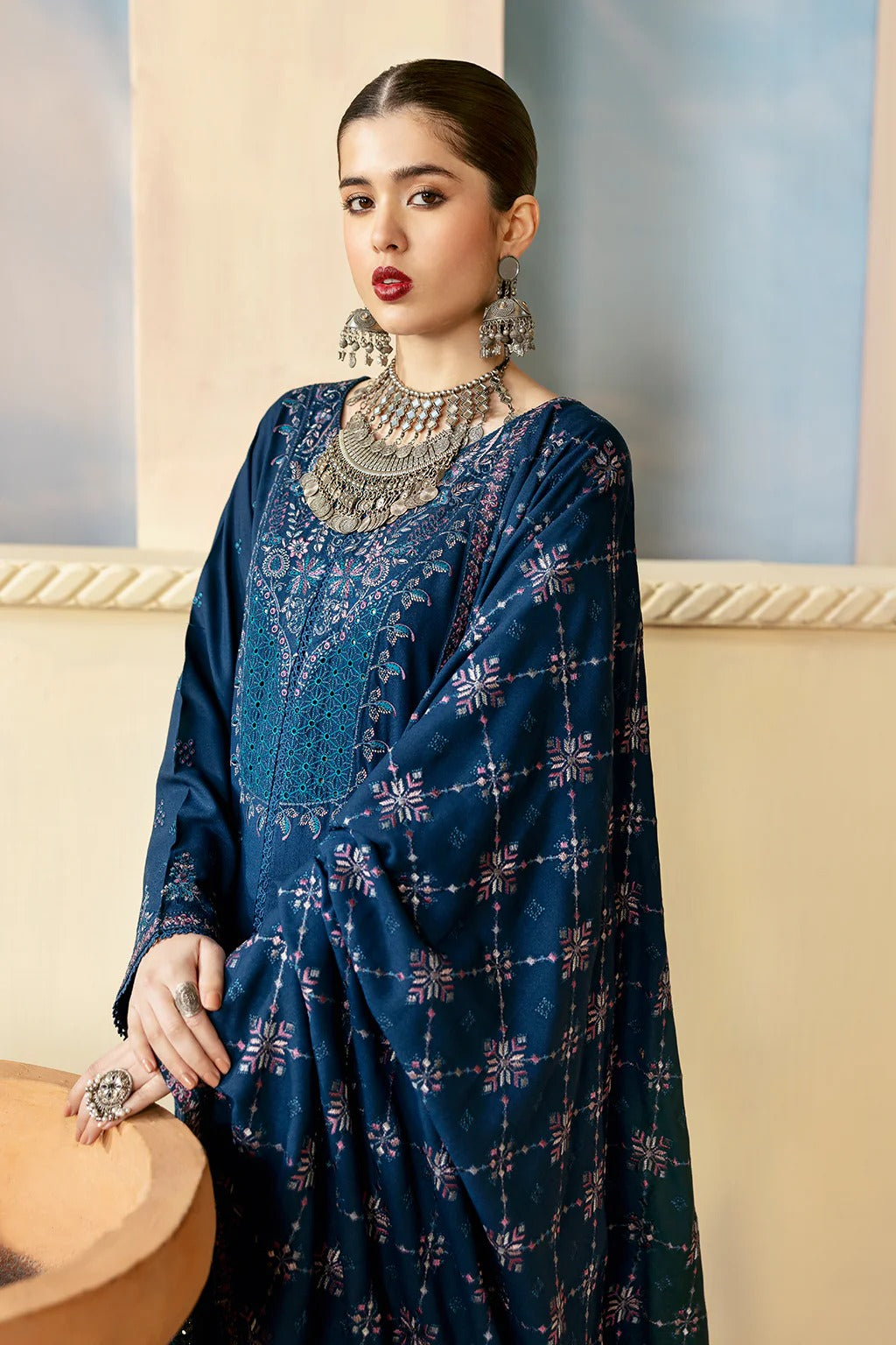 Embroidered Karandi Winter Suit - Blue
