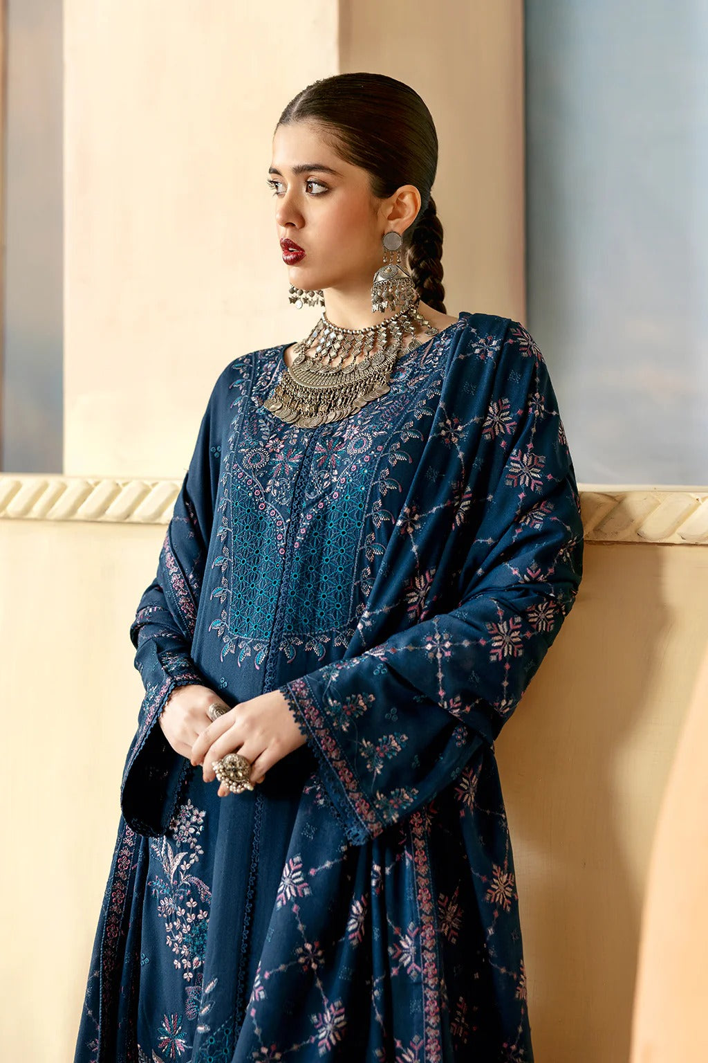 Embroidered Karandi Winter Suit - Blue