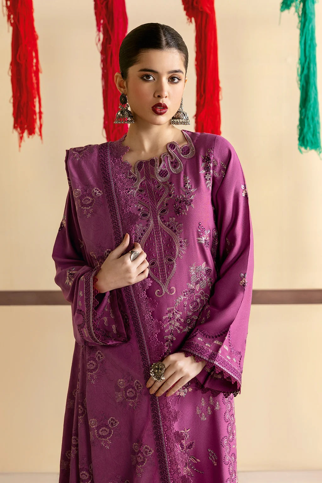 Embroidered Karandi Winter Suit - Purple