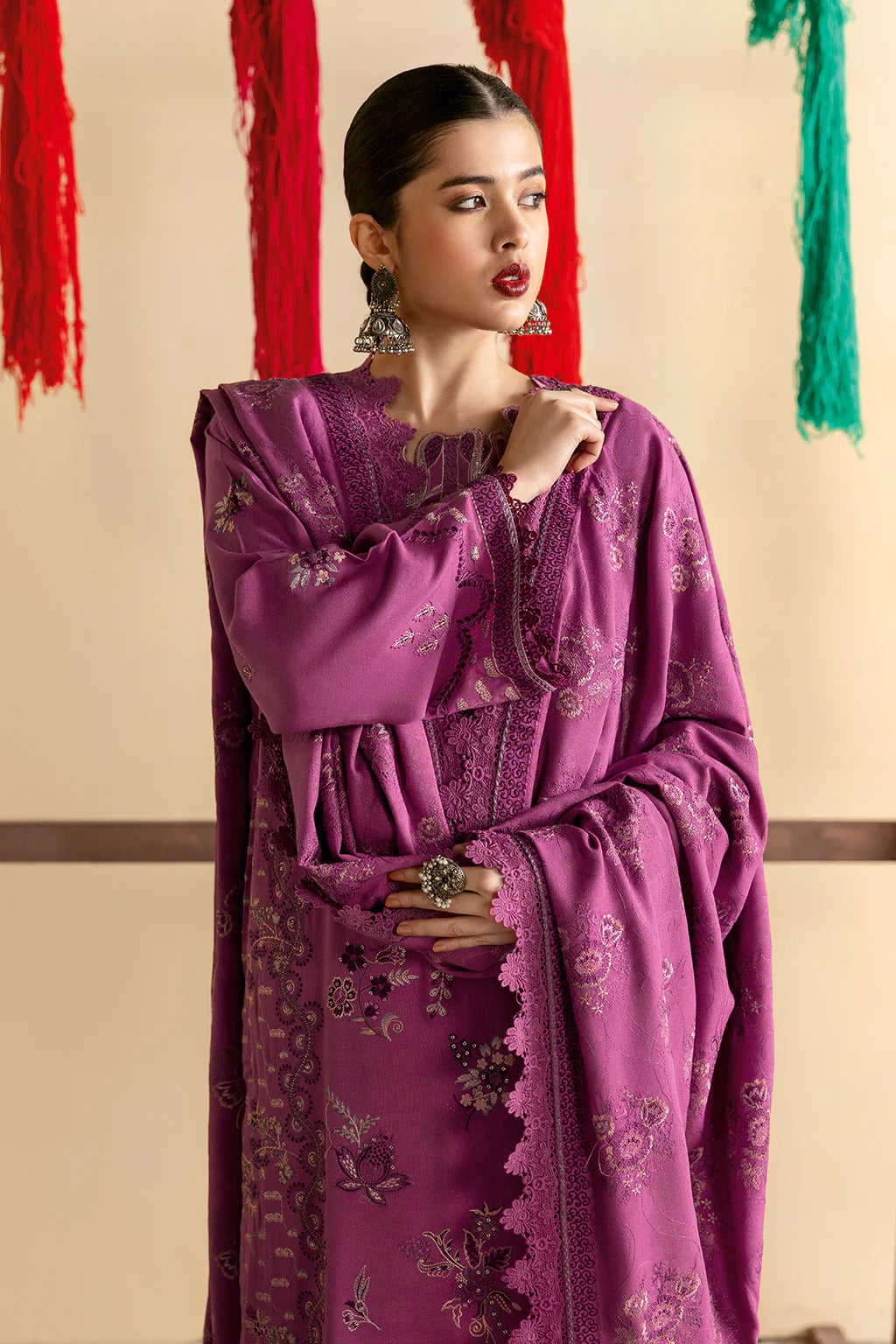 Embroidered Karandi Winter Suit - Purple