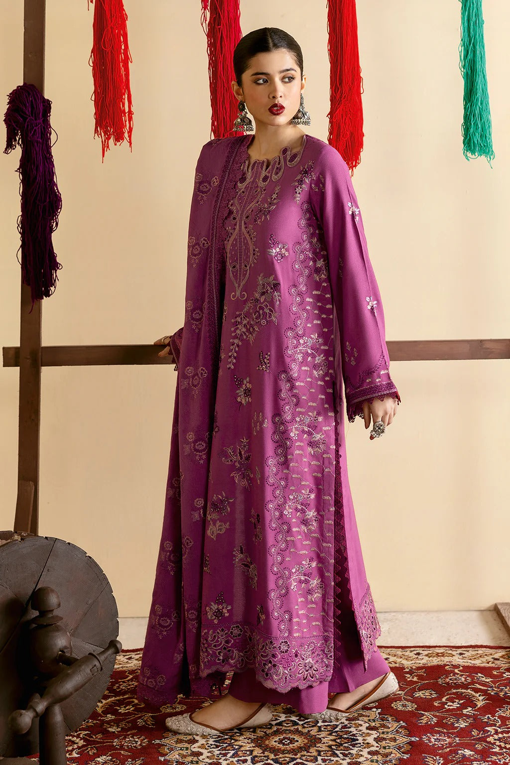 Embroidered Karandi Winter Suit - Purple