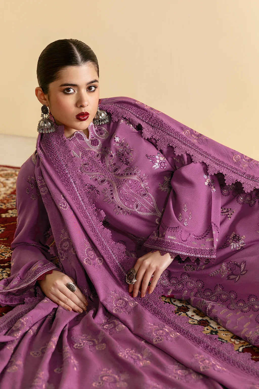 Embroidered Karandi Winter Suit - Purple