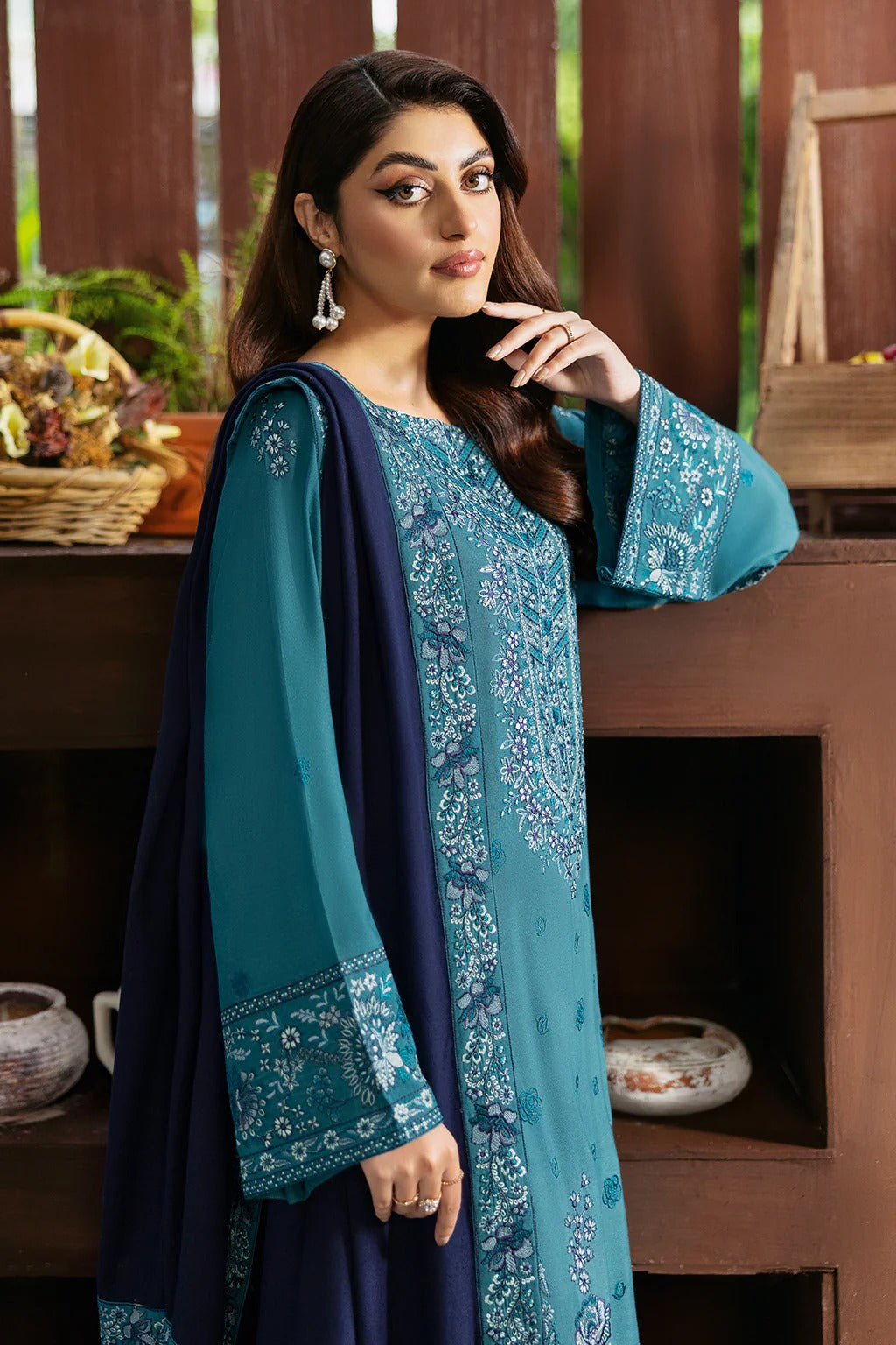 Embroidered Karandi Suit - Fountain Blue