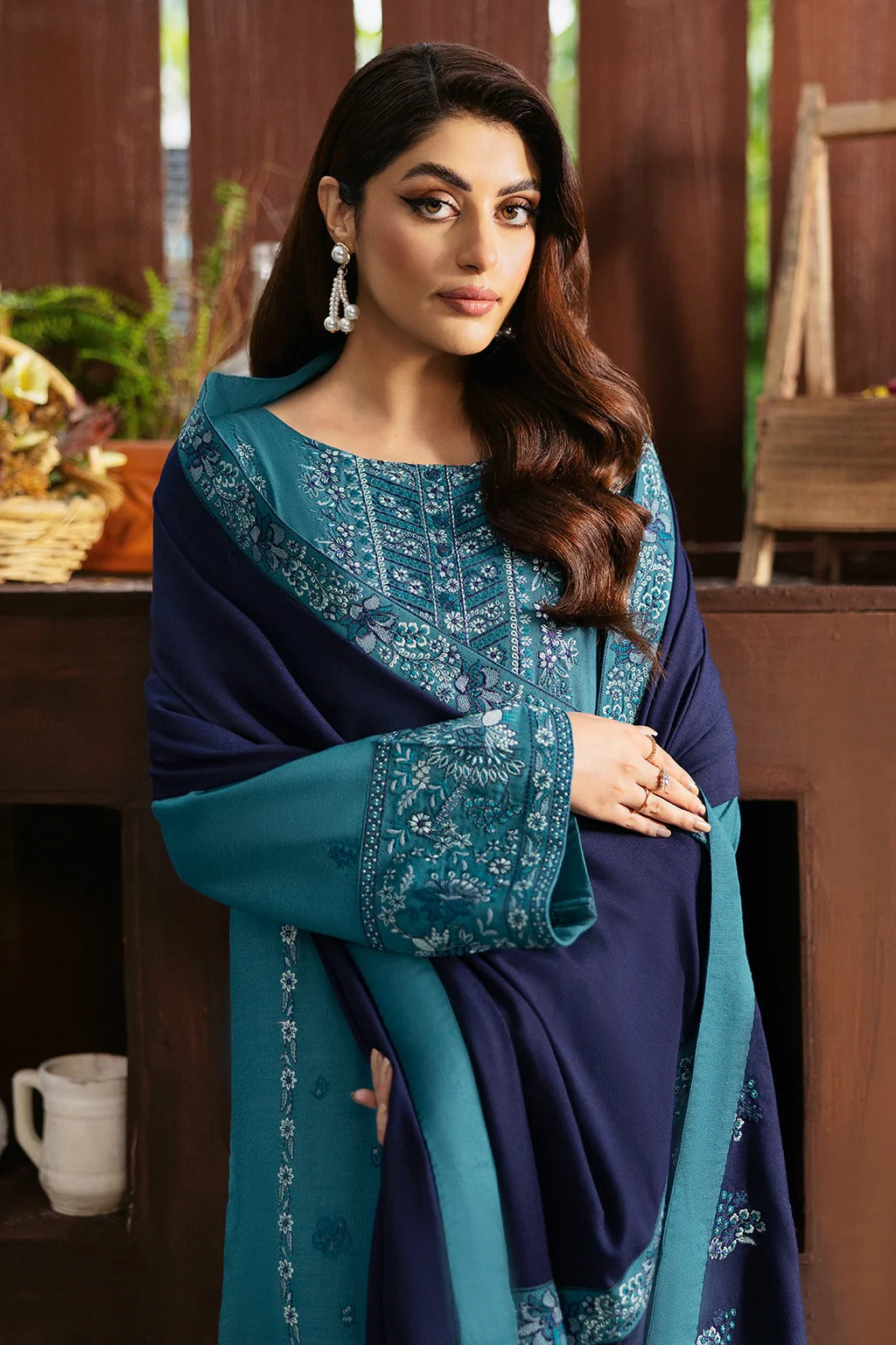 Embroidered Karandi Suit - Fountain Blue