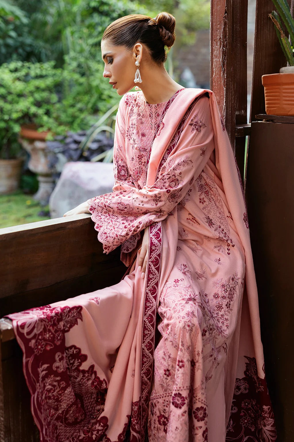 Embroidered Karandi Winter Suit - Pink