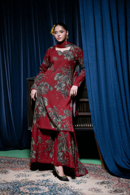 Digital Printed Dhanak Suit - Red