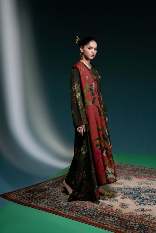 Digital Printed Dhanak Suit - Dark Olive