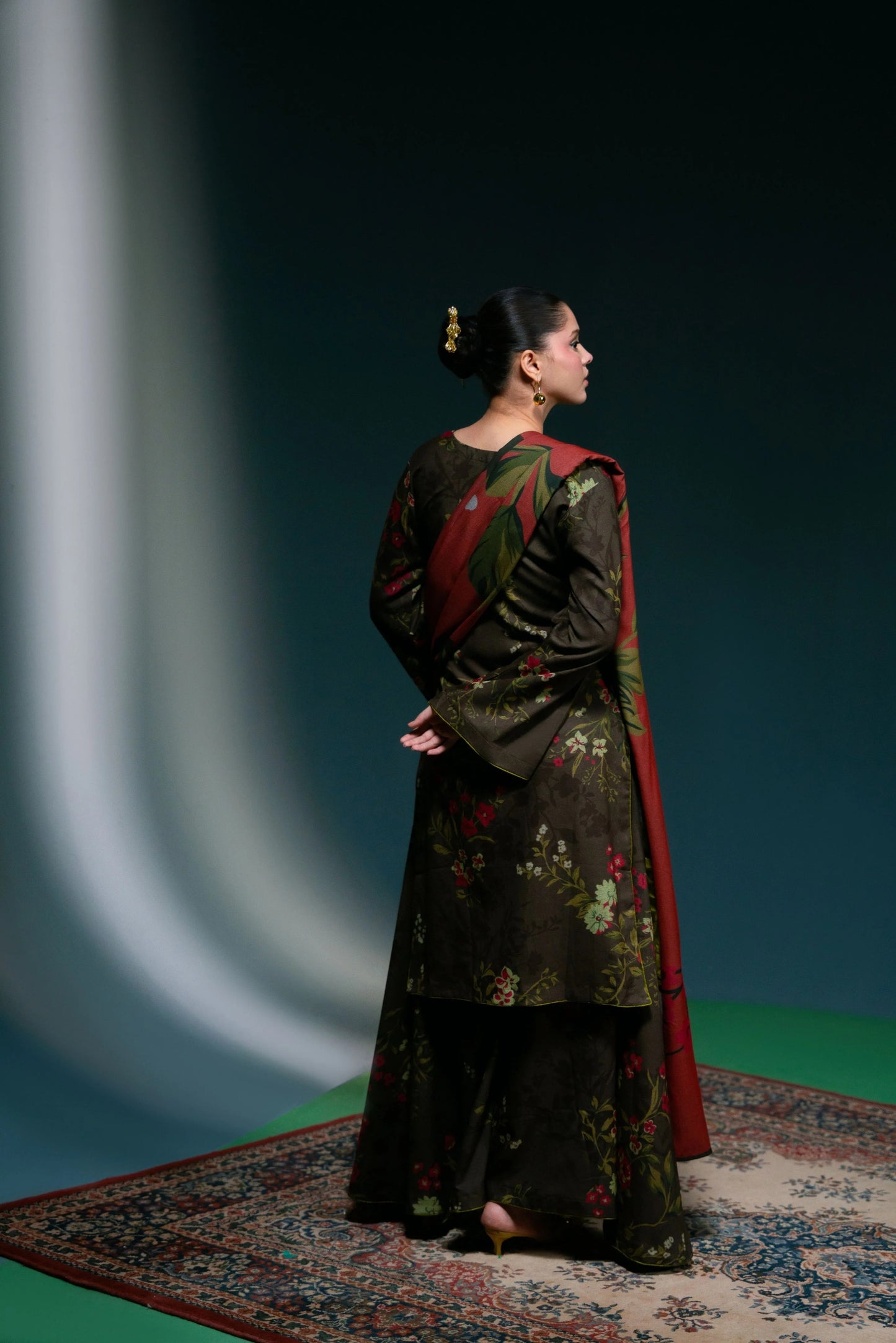 Digital Printed Dhanak Suit - Dark Olive