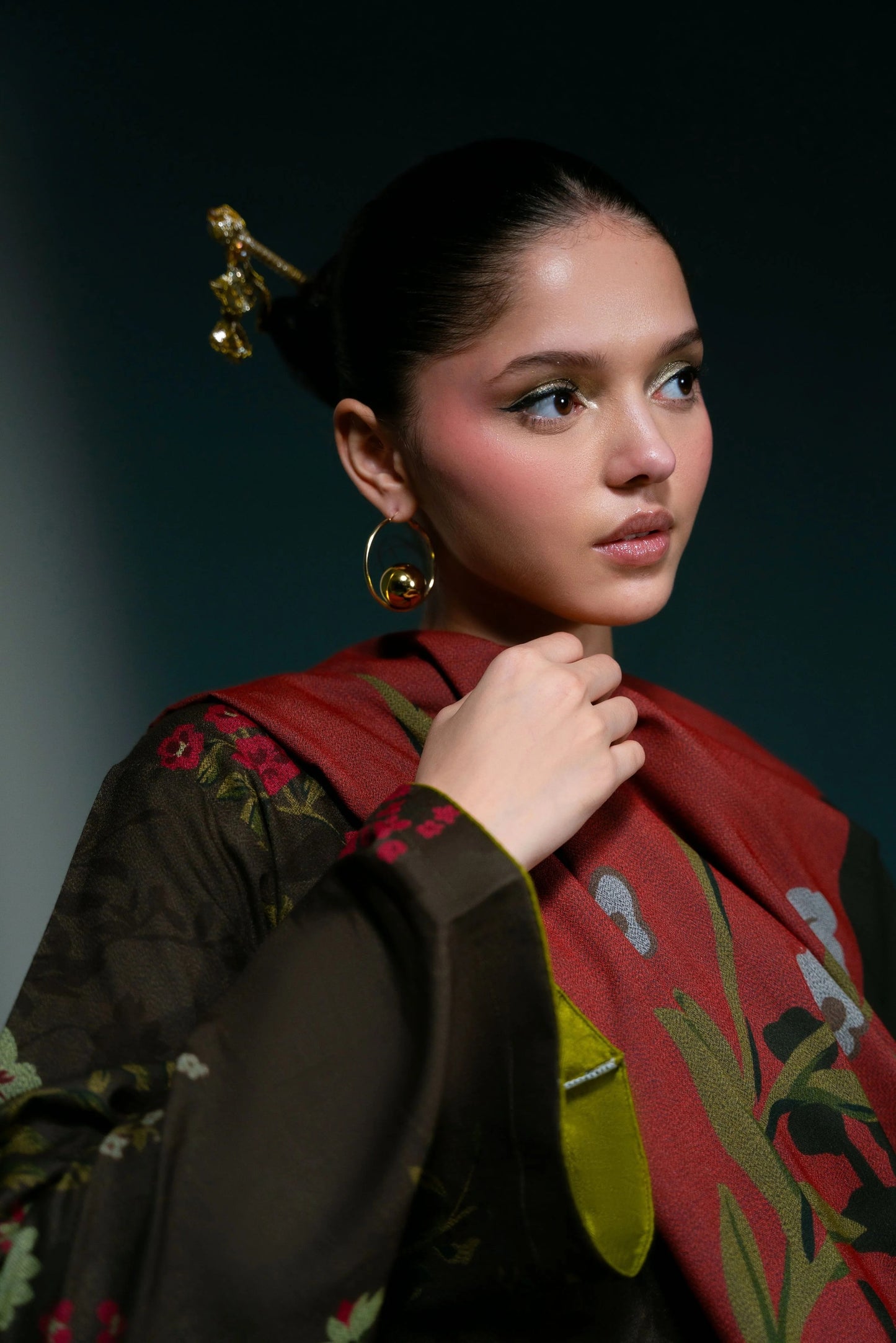 Digital Printed Dhanak Suit - Dark Olive