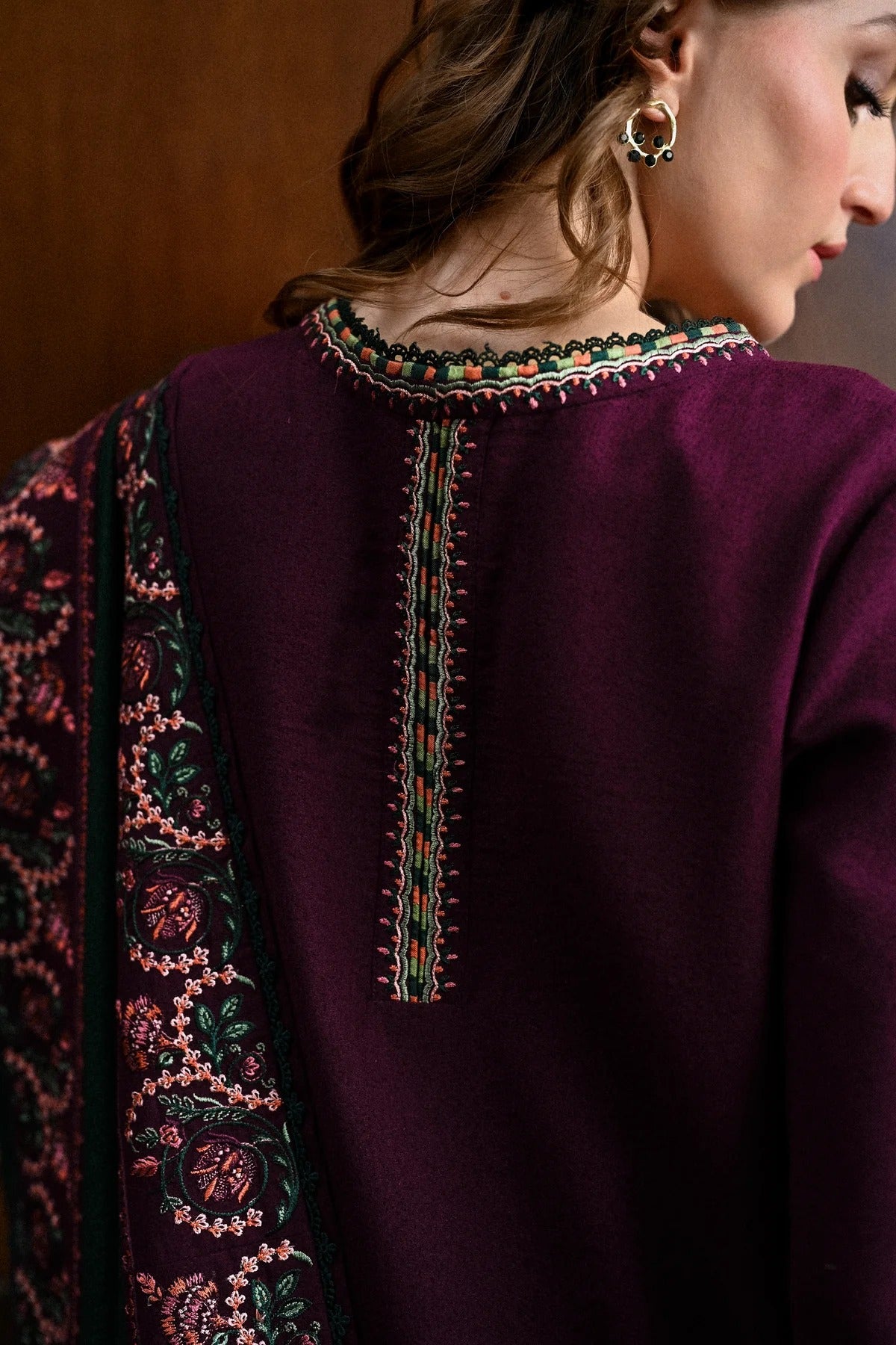 Luxury Embroidered Karandi Set - Deep Plum