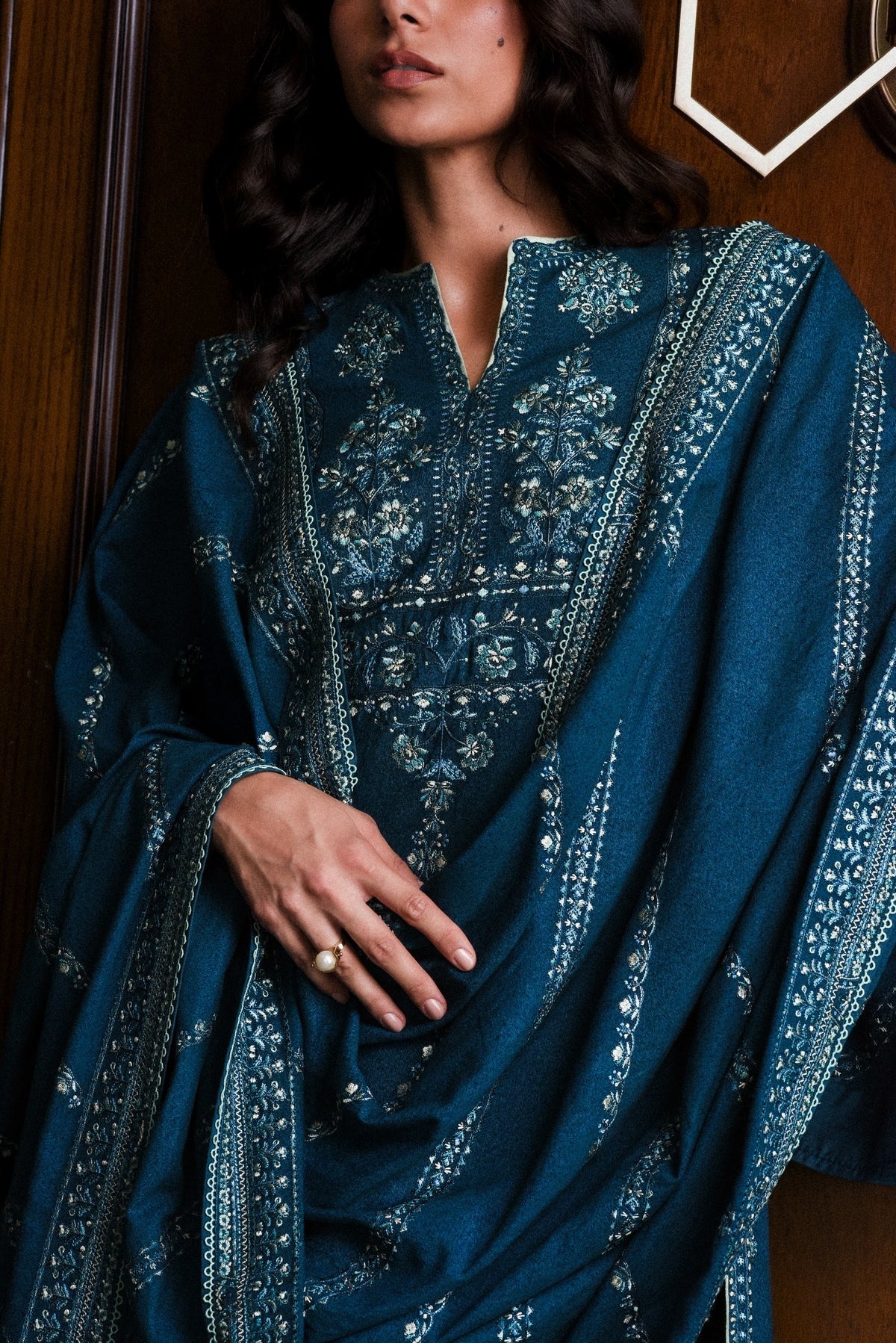 Luxury Embroidered Karandi Set - Teal Blue