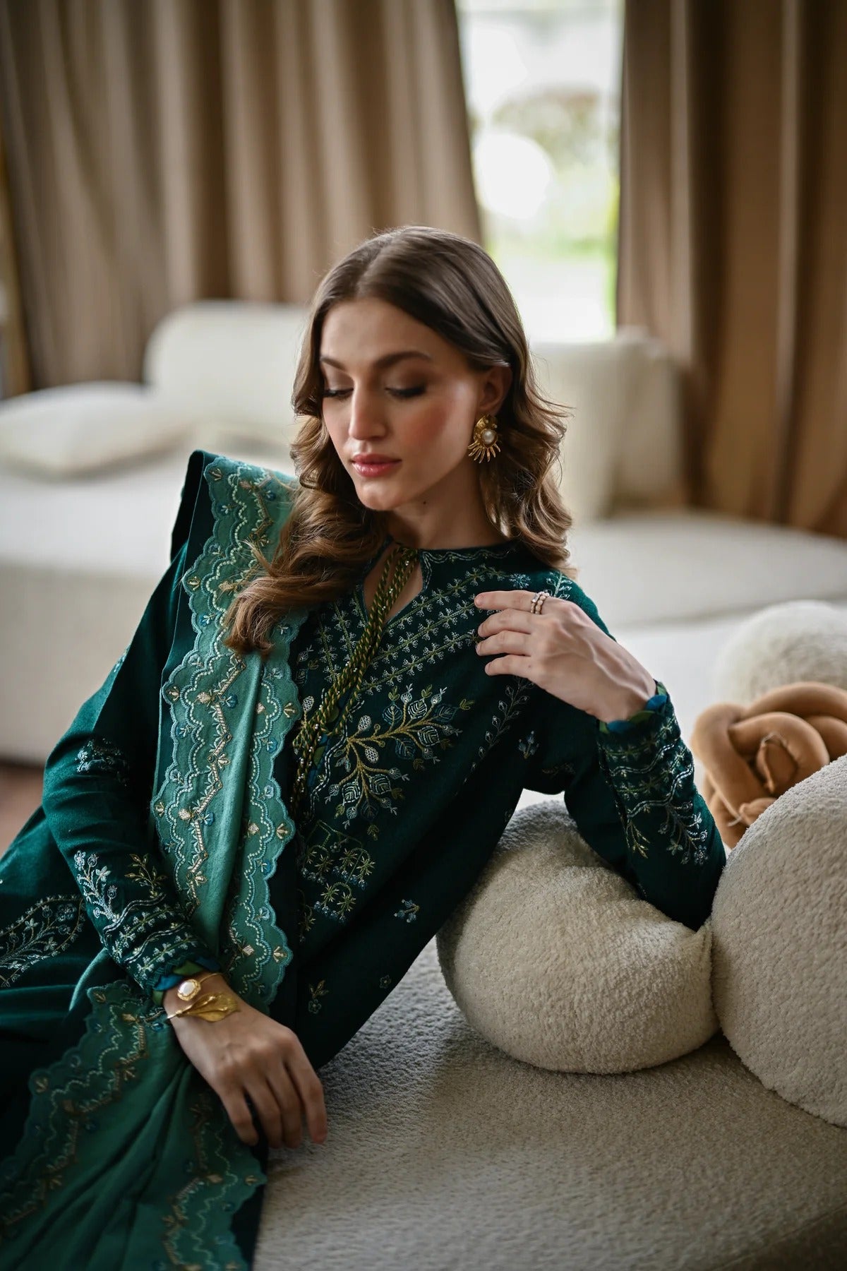 EMERALD GREEN LUXURY EMBROIDERED KARANDI SET