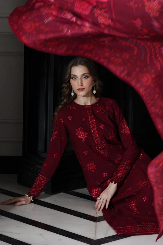 MAROON LUXURY EMBROIDERED KARANDI SET