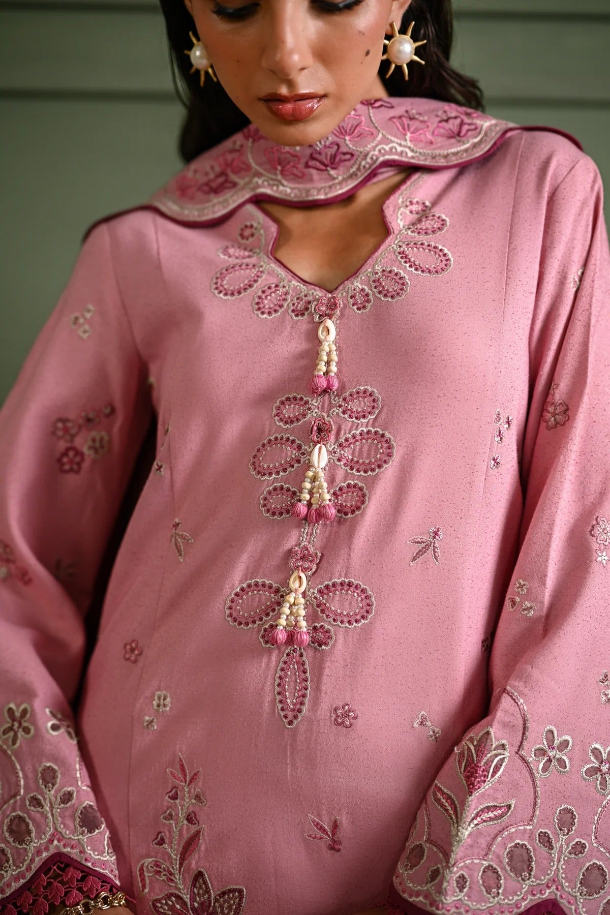 Luxury Embroidered Karandi Set - Light Pink