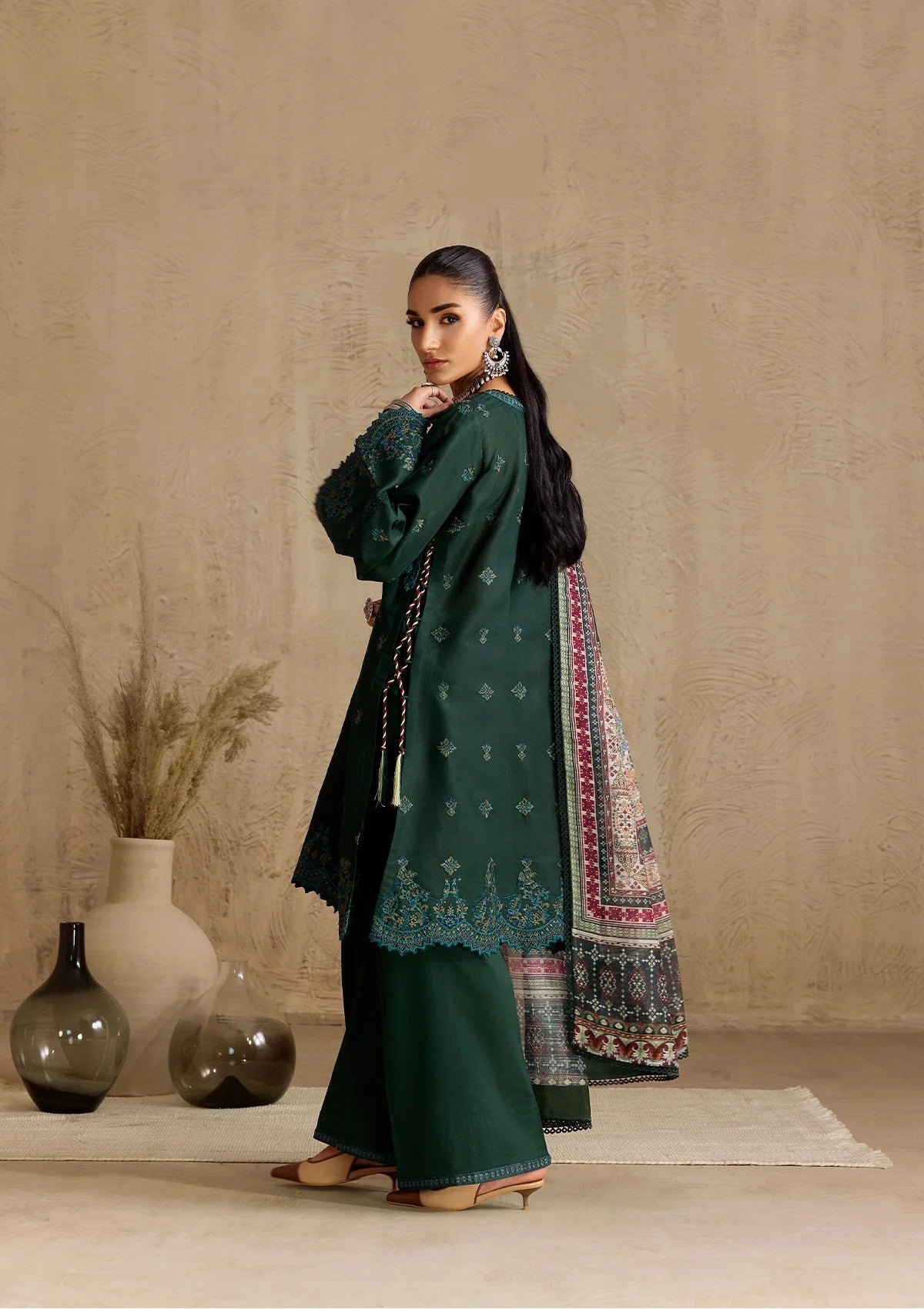 Embroidered Jacquard Lawn Suit - D107