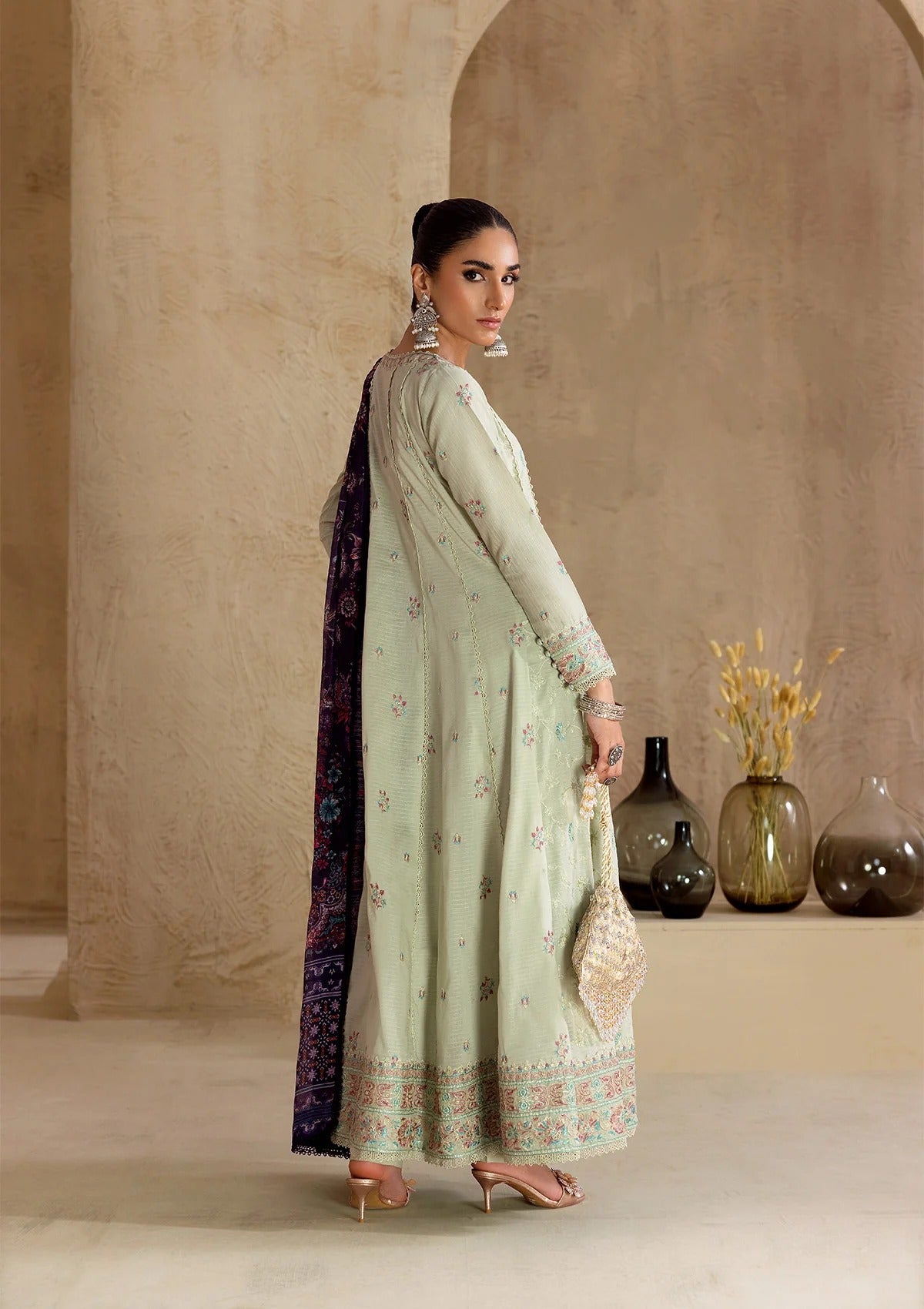Embroidered Jacquard Lawn Suit - D112