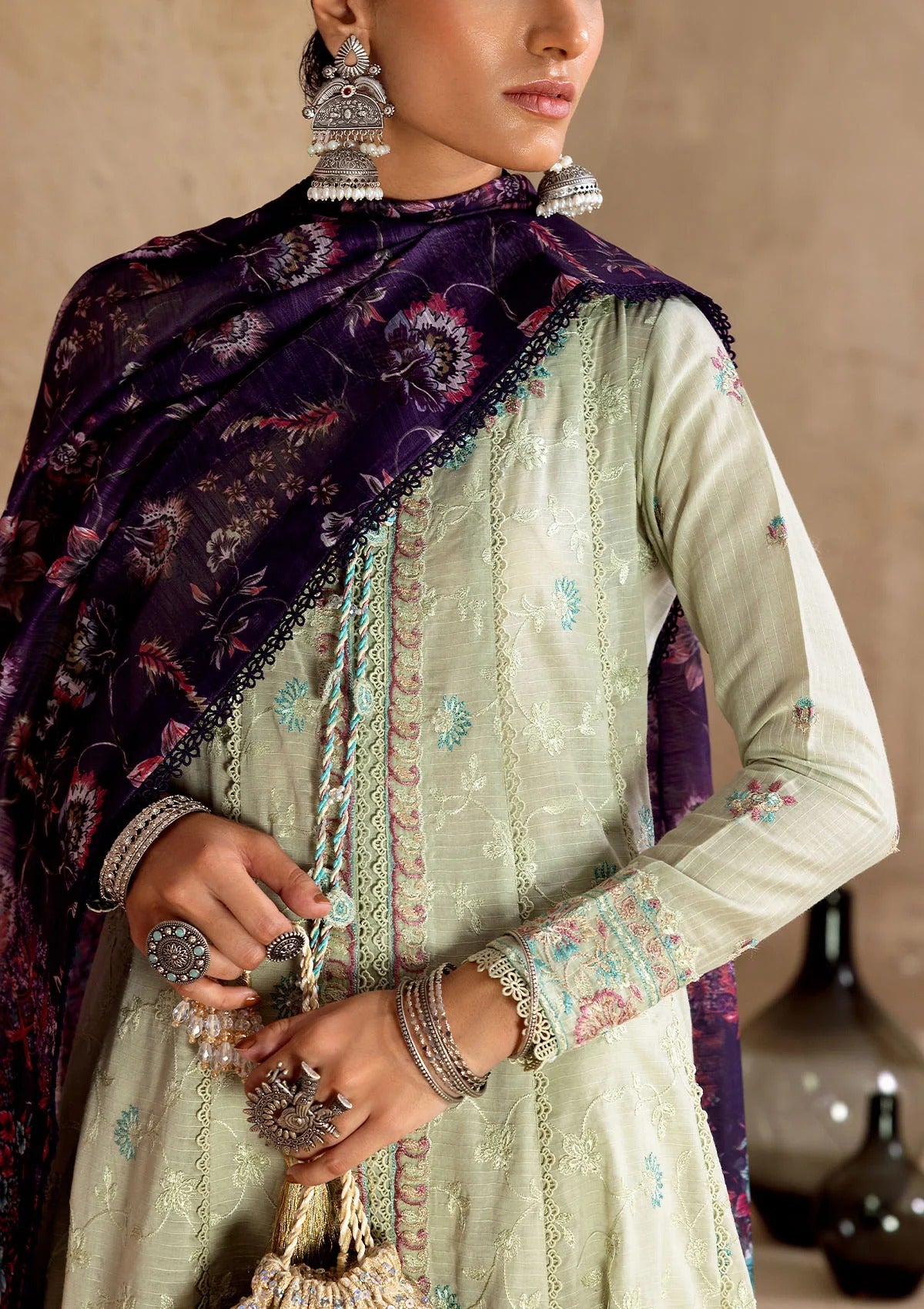 Embroidered Jacquard Lawn Suit - D112