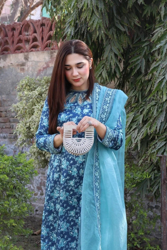 Embroidered 3PC Suit - Waves