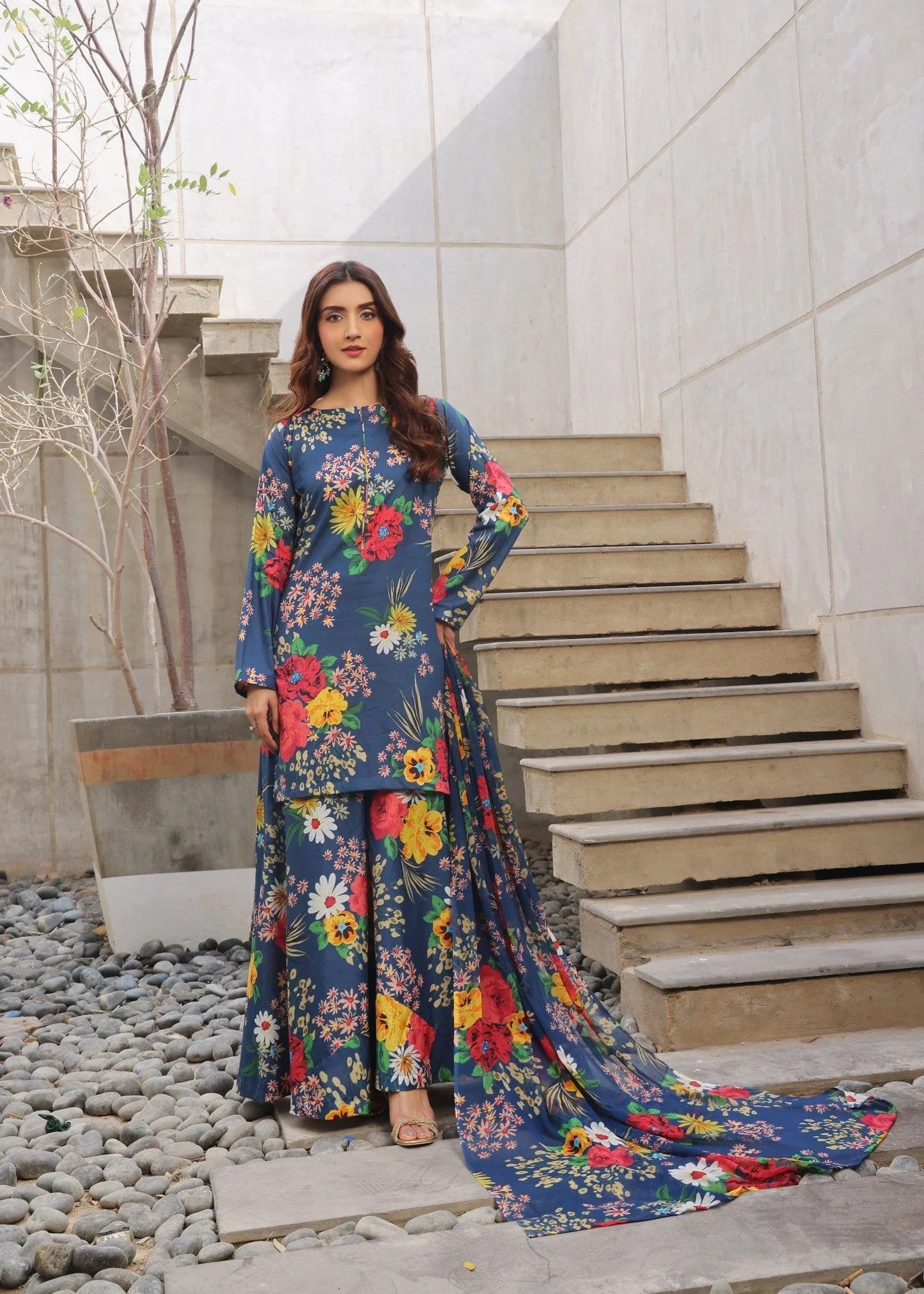 Digital Printed Floral Suit - Lawn