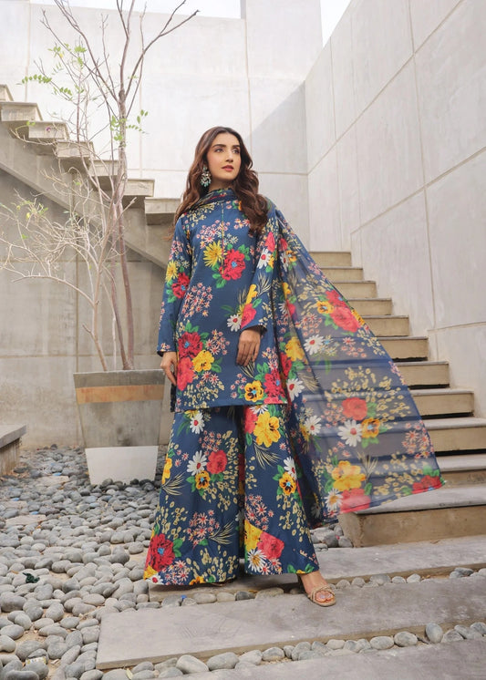 Digital Printed Floral Suit - Lawn